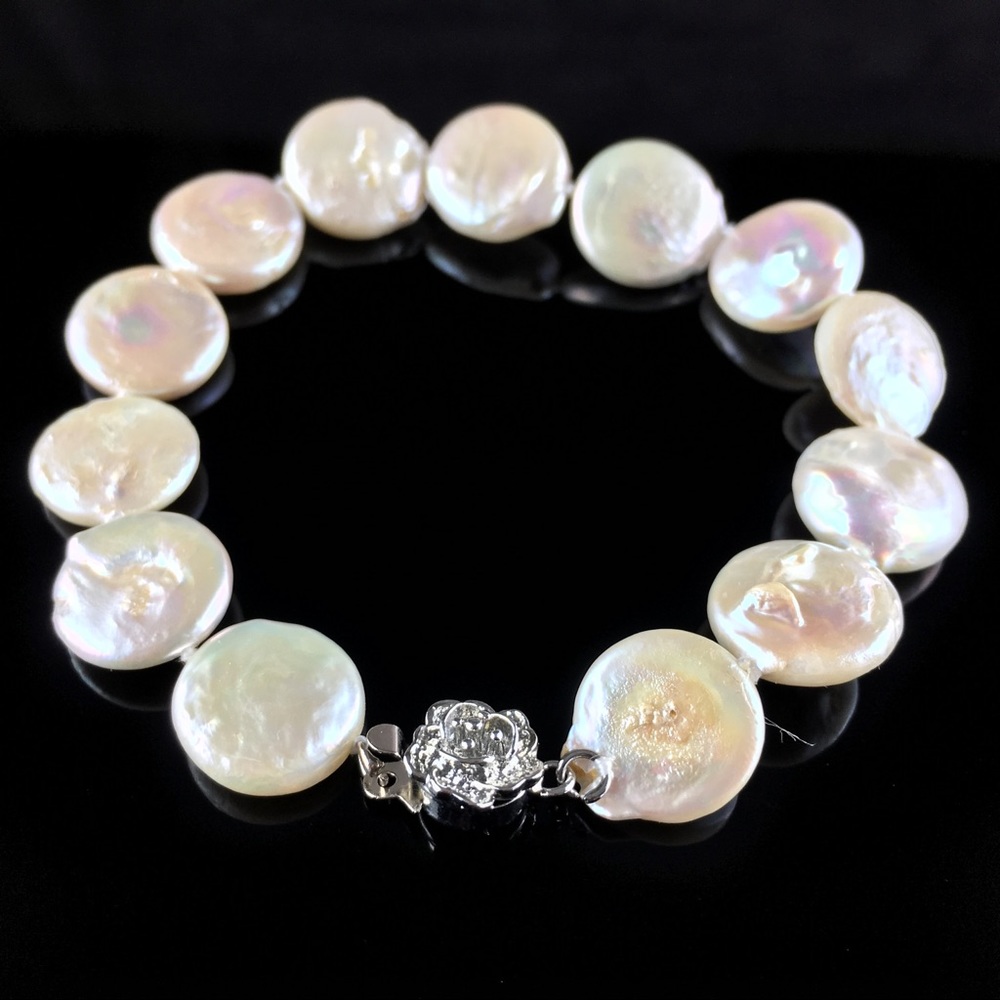 925 Silver Coin Pearl Bracelet
